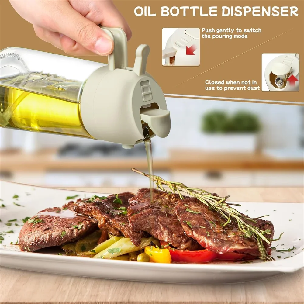 Dispensador de aceite 2 en 1 de vidrio / Spray fino más chorro tradicional, cocina saludable