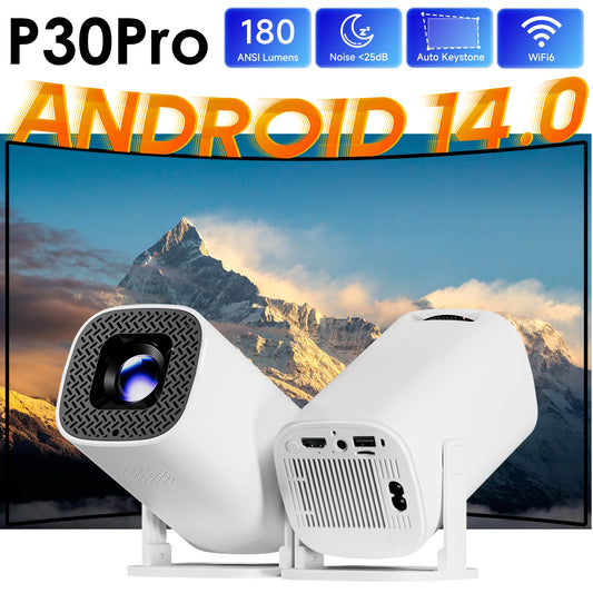 Mini Proyector Portátil P30Pro | Android 14, WiFi & Bluetooth | Compatible 4K HD | Cine en Casa y Exterior