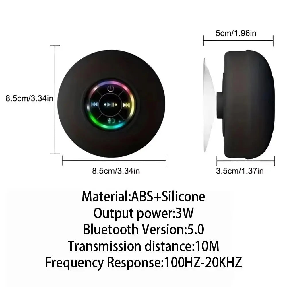 Altavoz Bluetooth Impermeable con Ventosa y Luces LED – Ideal para Ducha, Viajes y Exterior