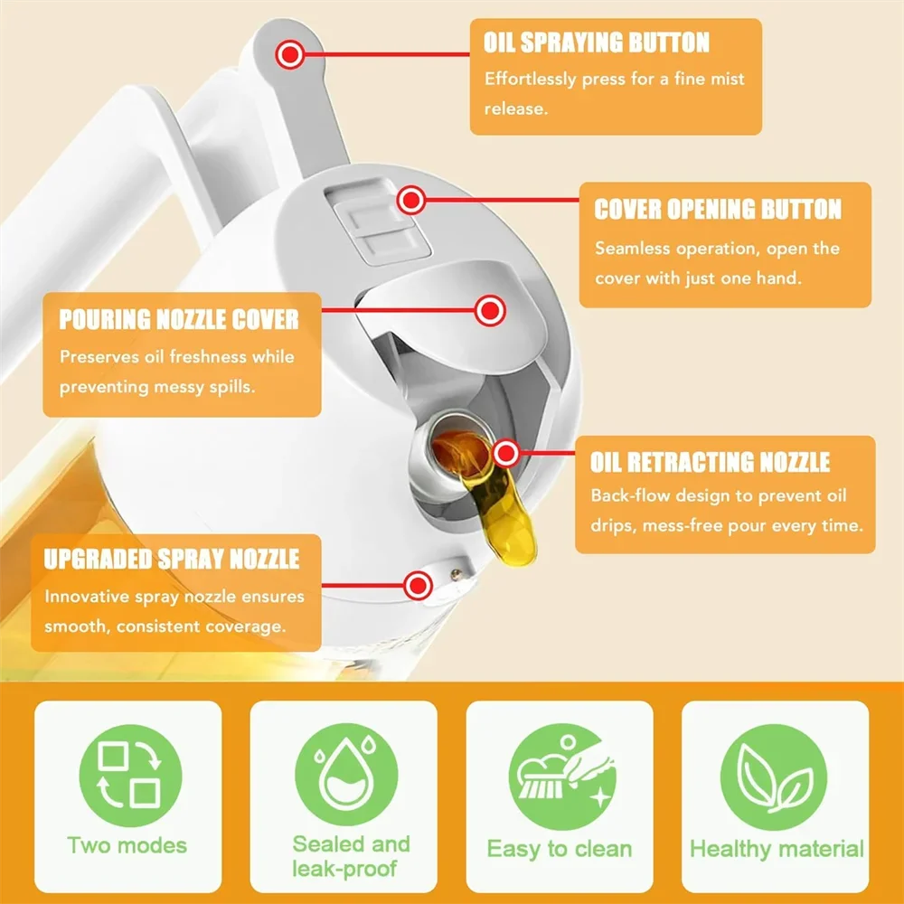 Dispensador de aceite 2 en 1 de vidrio / Spray fino más chorro tradicional, cocina saludable