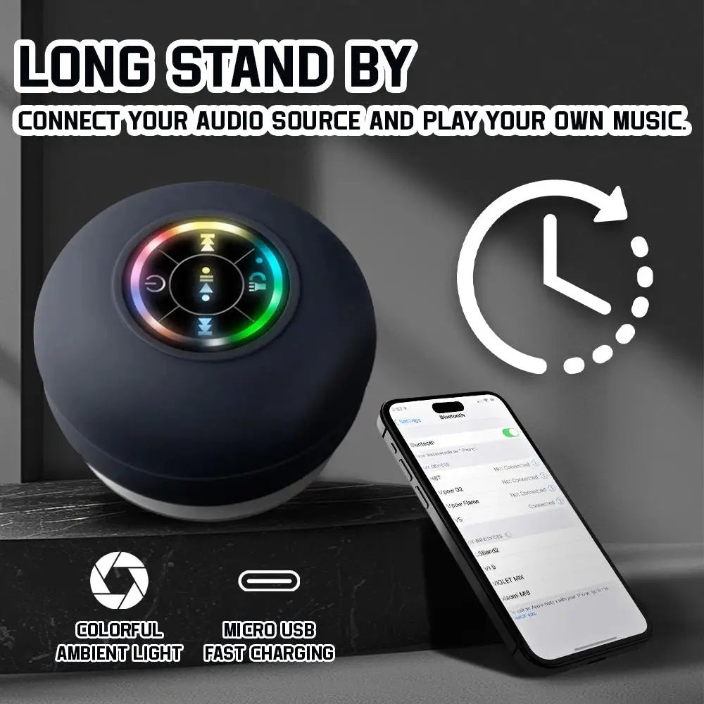 Altavoz Bluetooth Impermeable con Ventosa y Luces LED – Ideal para Ducha, Viajes y Exterior