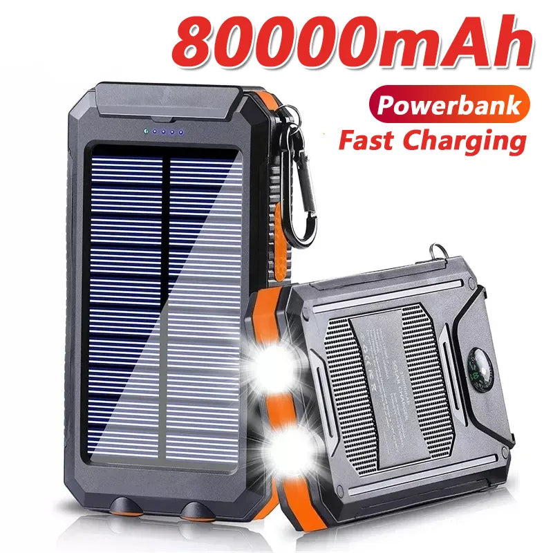 Power Bank Solar 80.000mAh | Batería Externa Portátil con Carga Rápida y Linterna LED