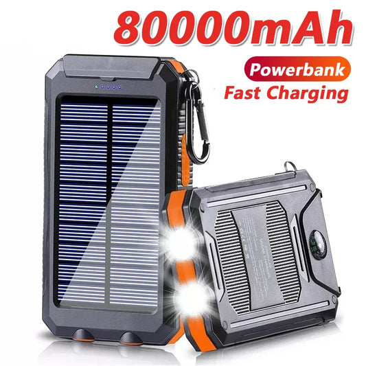 Power Bank Solar 80.000mAh | Batería Externa Portátil con Carga Rápida y Linterna LED